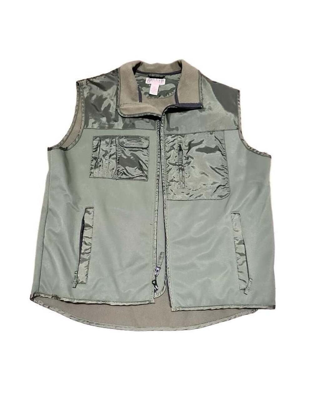 Duluth Trading Co. Green Nylon Shell Multi-Pocket Fleece Lined Outdoor Vest Larg
